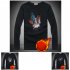 Long Sleeves and Round Neck Top Male Loose Sweater Pullover with Unique Pattern Decor Plus down feather black L