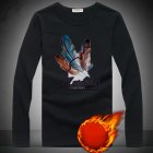 Long Sleeves and Round Neck Top Male Loose Sweater Pullover with Unique Pattern Decor Plus down feather black M