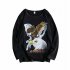 Long Sleeves and Round Neck Top Male Loose Sweater Pullover with Unique Pattern Decor 719 black L