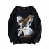 Long Sleeves and Round Neck Top Male Loose Sweater Pullover with Unique Pattern Decor 720 black L