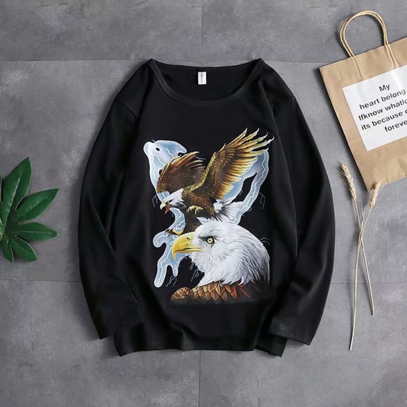 Long Sleeves and Round Neck Top Male Loose Sweater Pullover with Unique Pattern Decor 720 black_L