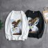 Long Sleeves and Round Neck Top Male Loose Sweater Pullover with Unique Pattern Decor 720 white M