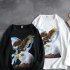 Long Sleeves and Round Neck Top Male Loose Sweater Pullover with Unique Pattern Decor 720 white M