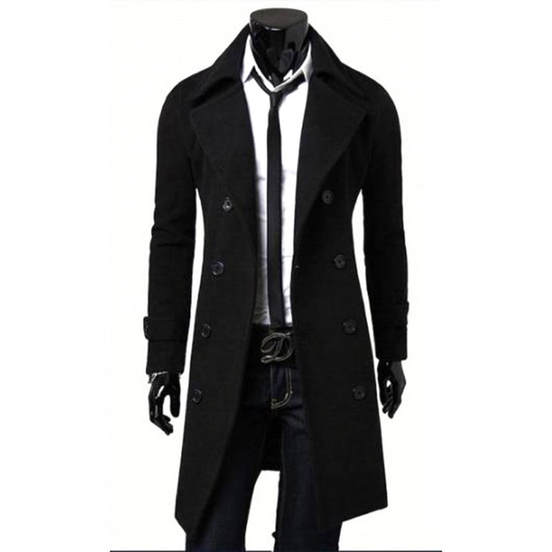Long Trench Coat Warm Thicken Woolen Long Overcoat Quality Slim Black Male Overcoat black_XXXL