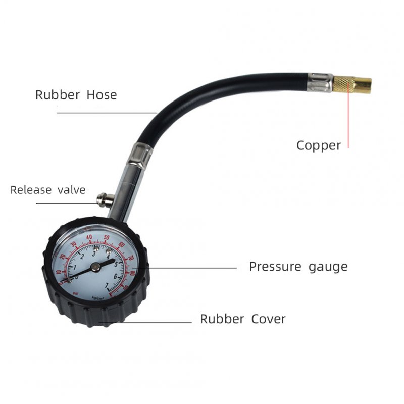 Long Tube Tire Pressure Gauge Meter High-precision Tyre Air Pressure Tester For Car Motorcycle Universal Black_0-7kg/cmu00b2(0-100psi))