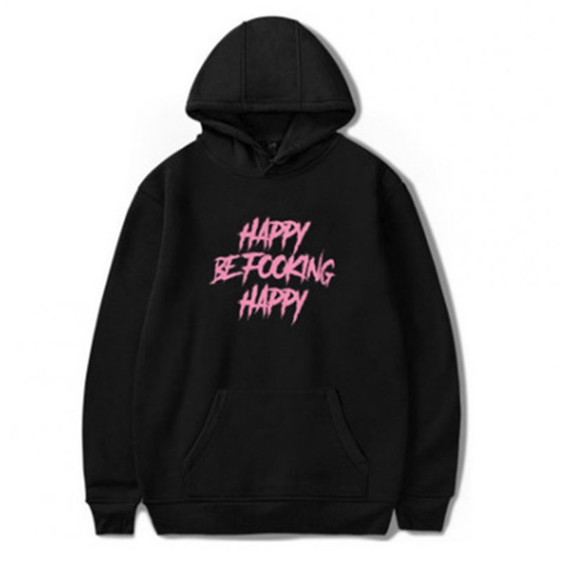 Loose Hoodie with Letters and Number Decor Long Sleeves Pullover Top for Man and Woman A black_XXXL