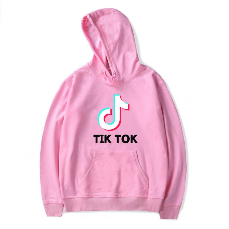 Loose Long Sleeve Tik Tok Printing Hooded Sweatshirts B pink_XXL
