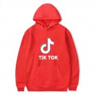 Loose Long Sleeve Tik Tok Printing Hooded Sweatshirts B red XXL