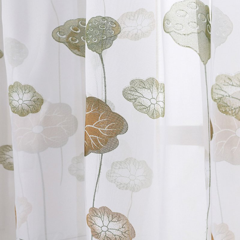 Lotus Leaf Printing Tulle Curtain for Modern Living Room Balcony Shading Decor 1.4 * 2.4 meters high
