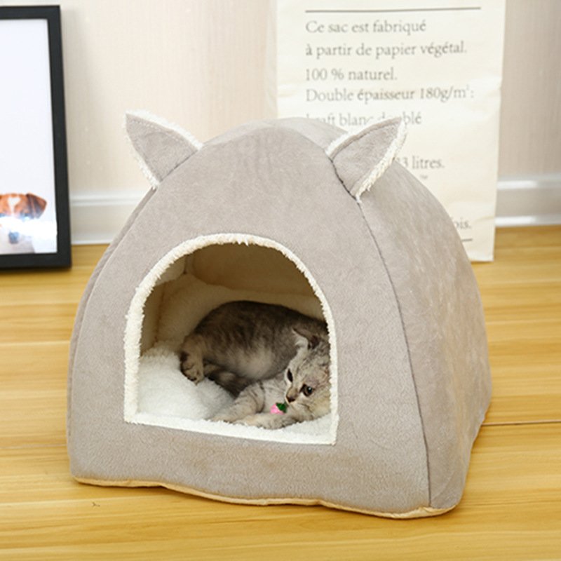 Lovely Ear Shape Warm Sleeping Tent Nest Mat for Pet Cat Supplies gray_S 30*30*25 (cm) (milk cat, milk dog)