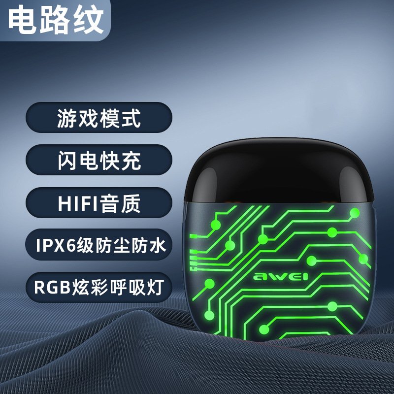 Low-latency Bluetooth-compatible  Earphone Breathing Light Noise Cancelling High-speed Processing Chip Long Battery Life Gaming Wireless Headset T28 Pro circuit pattern