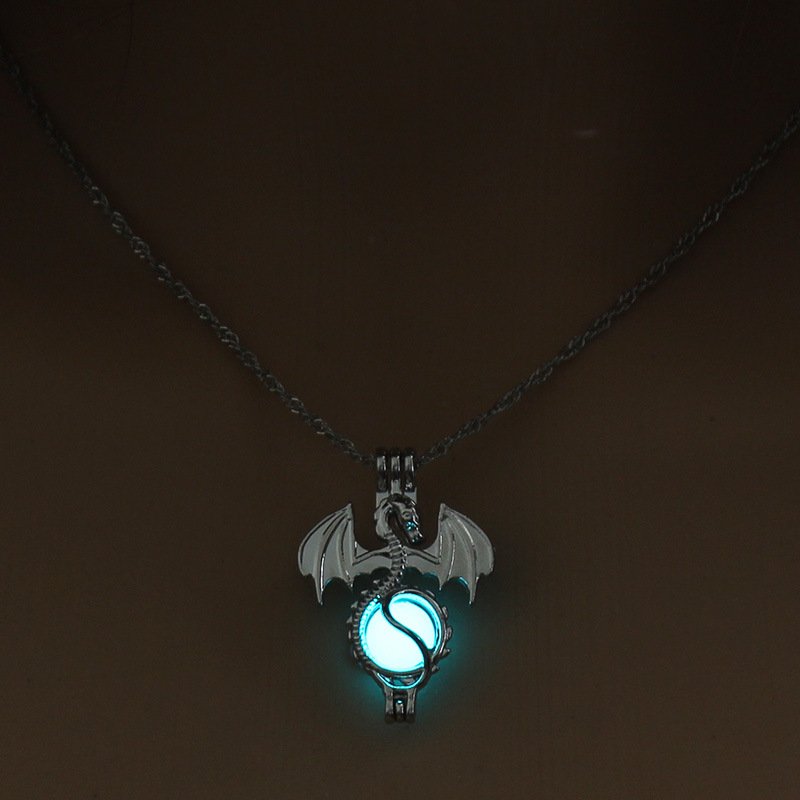 Luminous Alloy Open Cage Mermaid Skull Head Necklace DIY Pendant Halloween Glowing Jewelry Gift NY244-Dragon
