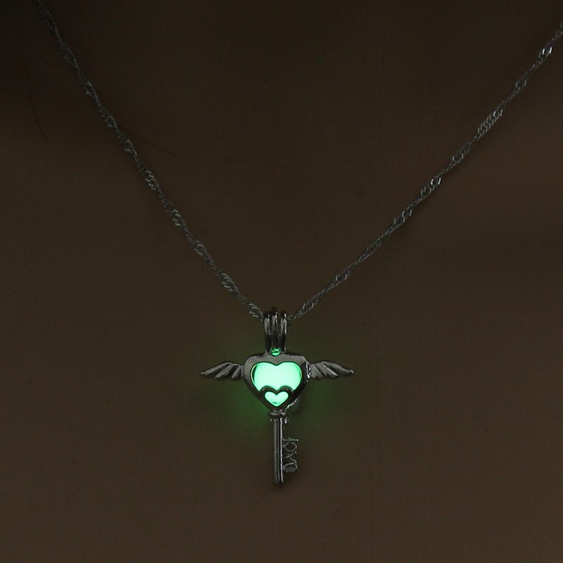 Luminous Alloy Open Cage Mermaid Skull Head Necklace DIY Pendant Halloween Glowing Jewelry Gift NY237-Key