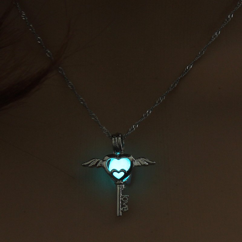 Luminous Alloy Open Cage Mermaid Skull Head Necklace DIY Pendant Halloween Glowing Jewelry Gift NY235-Key