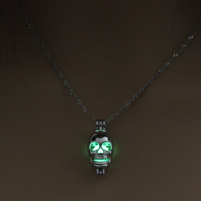 Luminous Alloy Open Cage Mermaid Skull Head Necklace DIY Pendant Halloween Glowing Jewelry Gift NY228-skull head