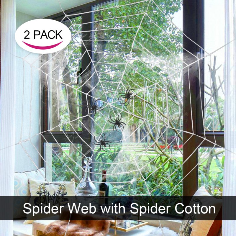 [US Direct] Lumiparty 2Pack Halloween Party Decorations Giant Spider Webs Set with Spider Cotton, Fit for Outdoor and Indoor