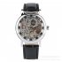Luxury Automatic Mechanical Watch Alloy Skeleton Wristwatches Gifts for Man Silver shell brown belt