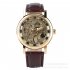 Luxury Automatic Mechanical Watch Alloy Skeleton Wristwatches Gifts for Man Silver shell brown belt