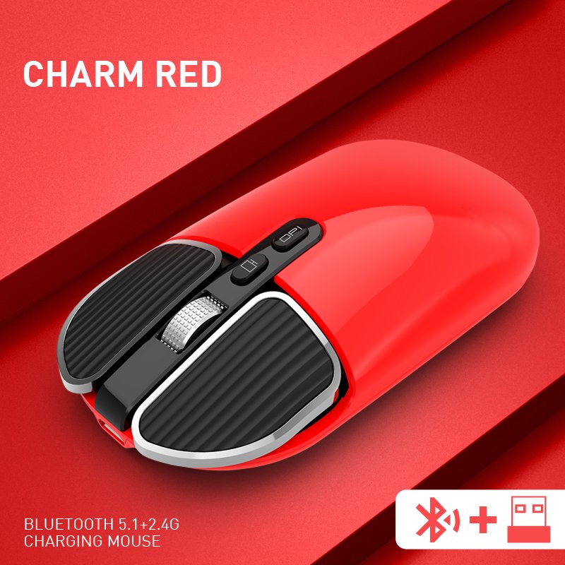 M203 Wireless  Mouse, Bluetooth-compatible Dual-mode Rechargeable 2.4g Computer Controller, Ergonomic For Desktop Computer Notebook Tablet Charm red