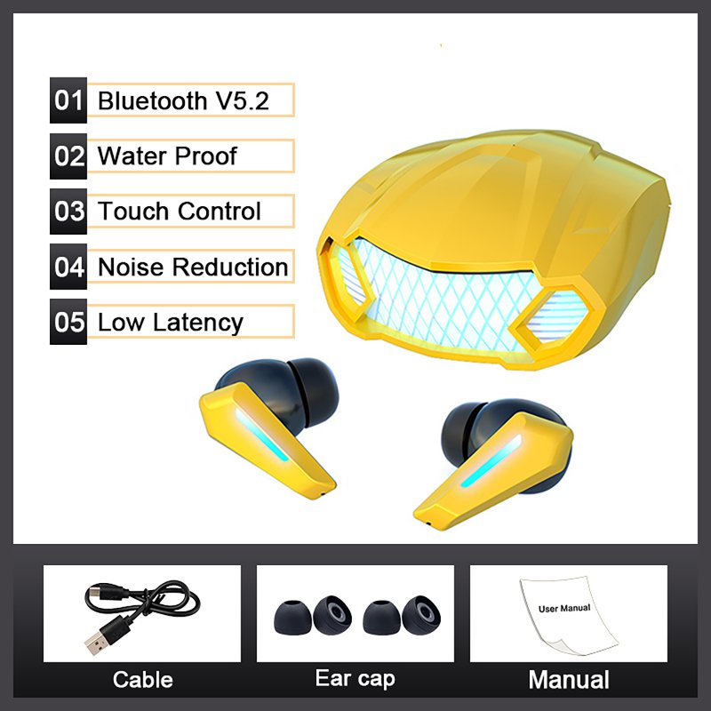 M5 Gamer Headset Wireless Bluetooth 5.2 Low Latency In-ear Stereo Music Earbuds