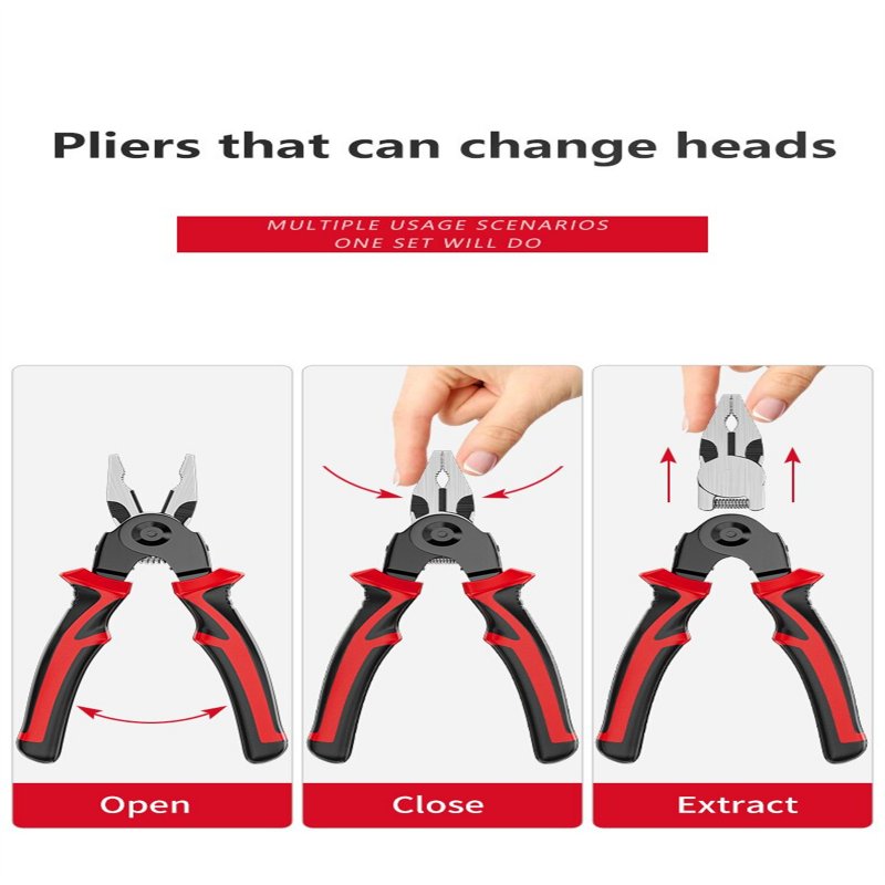 5 In 1 Plier Tool Set, Combination Interchangeable Pliers Kit With Cable Cutters, Wire Stripper, Scissor, Crimping Plier Multipurpose Combination 8 Inch Pliers Electrician Specific Tools Five-in-one pliers