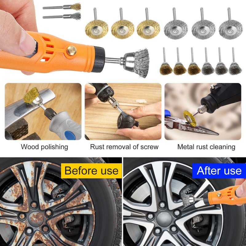 36pcs Brass Wire Wheel Brush Kit For Drill Polishing Attachment Rotary Tools Accessories For Cleaning Rust Removal 36pcs