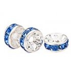 MBOX Silver Plated Rhinestone Crystal Rondelle Spacer Beads 8mm Various Color (Blue)