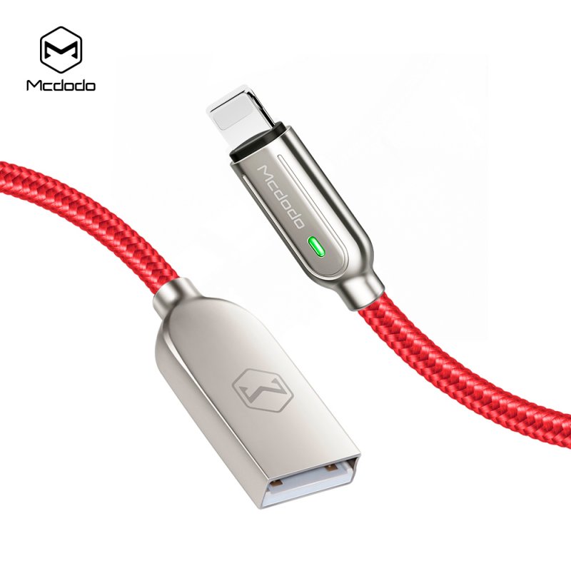 MCDODO Smart Series Auto Disconnect 8-pin Cable for iPhone iPad 1.2m Sliver+Red