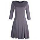 MISSKY Women Casual Scoop Neck Long Sleeve Slim Solid Color Ruched Swing Dress