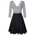 MISSKY Women s 3 4 Sleeve Slim Fit Black White Stripe Casual Cocktail Cute Mini Swing Dress