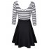 MISSKY Women s 3 4 Sleeve Slim Fit Black White Stripe Casual Cocktail Cute Mini Swing Dress