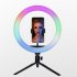 MJ26 Led Ring Selfie Light With Tripod Phone Holder Desktop Camera Circle Light With Multi Color Modes For Photography Makeup Live Stream 10 inches 26CM