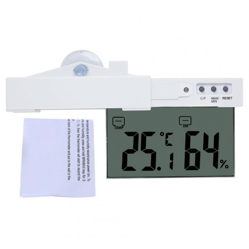 Digital Lcd Window Thermometer Hygrometer Indoor Outdoor Weather Humidity Meter With Suction Cup 