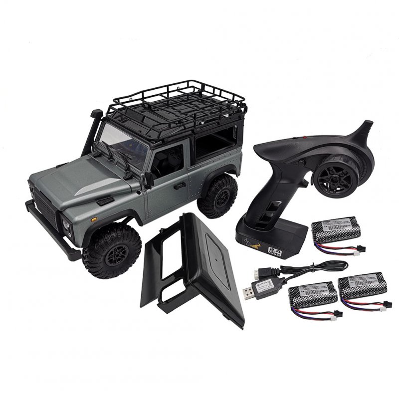 MN-99S 1/12 2.4G 4WD Rc Car W/ Turn Signal LED Light 2 Body Shell Roof Rack Crawler  Truck RTR Toy gray_Triple battery