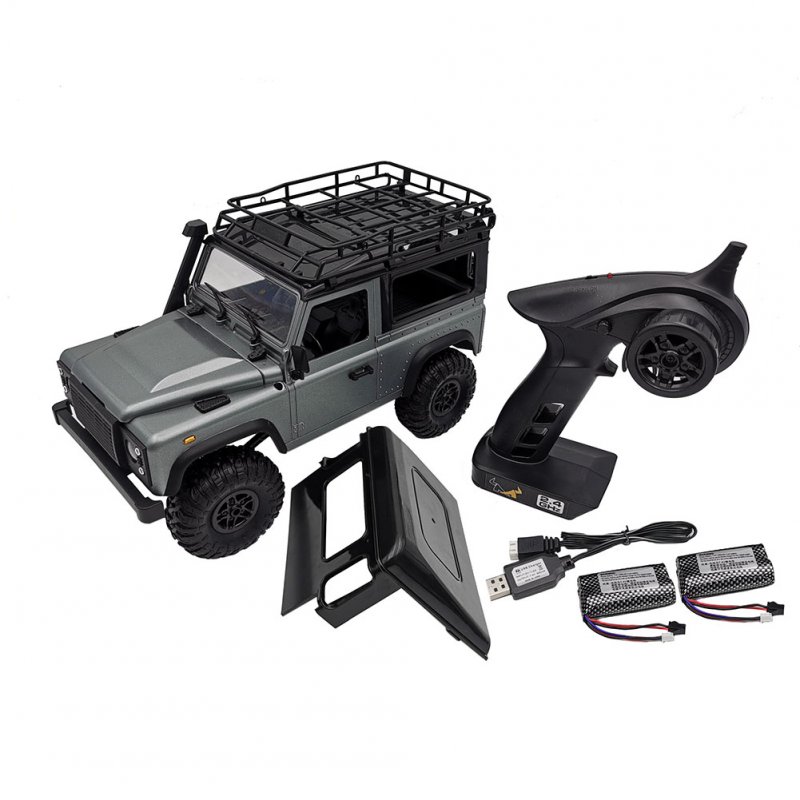 MN-99S 1/12 2.4G 4WD Rc Car W/ Turn Signal LED Light 2 Body Shell Roof Rack Crawler  Truck RTR Toy gray_Dual battery