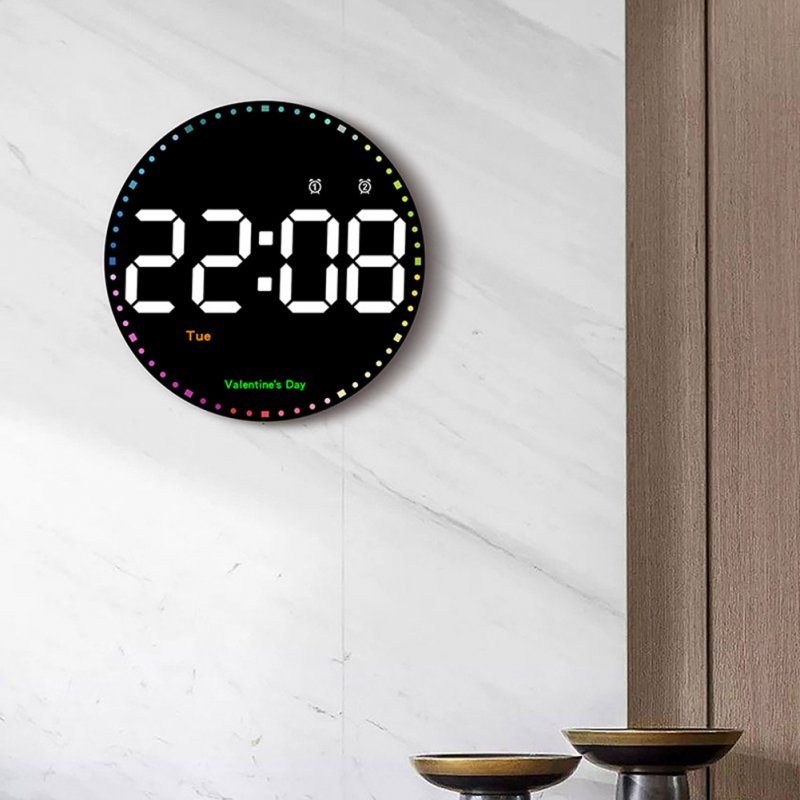 10-Inch Led Round Digital Wall Clock with Remote Control 10 Levels Brightness Alarm Clock Black
