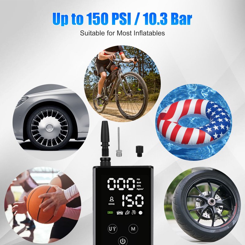 Car Tire Inflator Smart Digital Display Full-Screen Touch Wireless Air Pump Electric Air Compressor with Led Light 