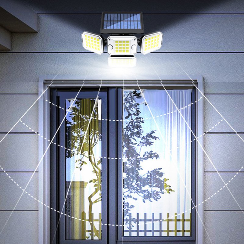 Outdoor Solar Lights with Remote Control 3 Lighting Modes IP65 Waterproof Motion Sensor Wall Light 4 Heads 296led
