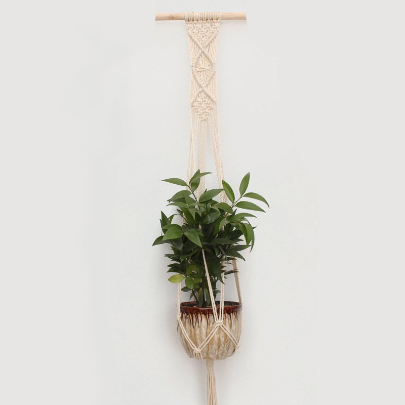 Macrame Plant Hanger Indoor Outdoor Hand Knit Hanging Planter Wood Stick Basket Wall Art G1001 (a stick with 1 basket)