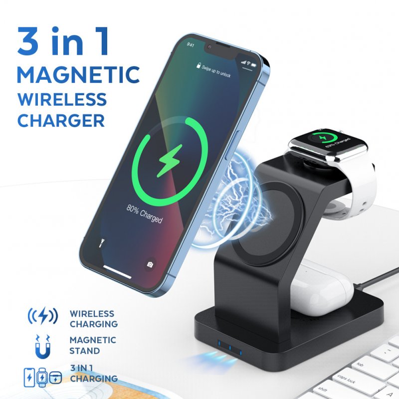 Magnetic 3-in-1 Wireless Charger Vertical Stand for iwatch Airpods Iphone13 