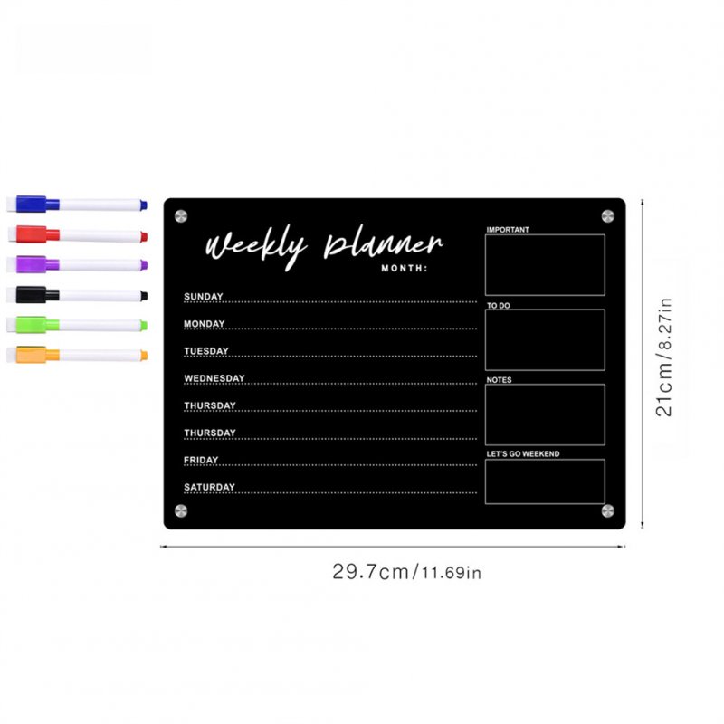 Magnetic Acrylic Calendar Board For Fridge Weekly Planner Reusable Dry Erase Schedule Board With 6 Markers