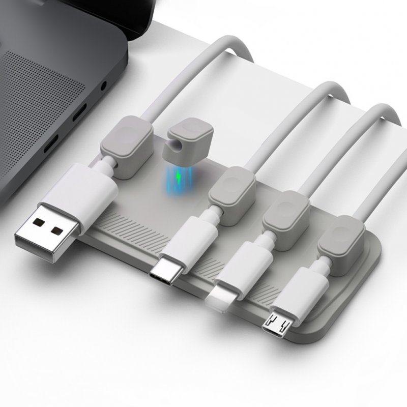 Magnetic Wire Organizer Desktop Cable Clip Protector Cable Row Plug Fixed Charging Line Holder Self-adhesive grey