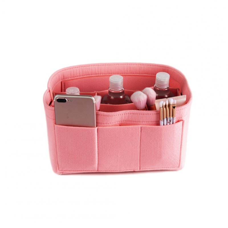 Make up Organizer Insert Bag for Handbag Travel Inner Purse Portable Cosmetic Bag  Pink_S:22*11*13cm