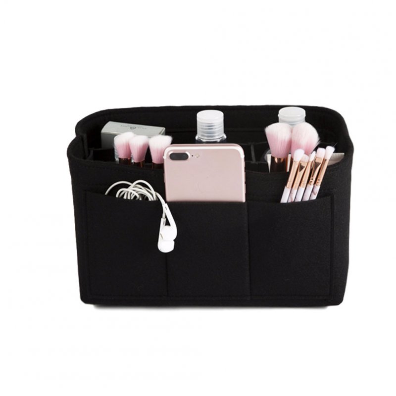 Make up Organizer Insert Bag for Handbag Travel Inner Purse Portable Cosmetic Bag  black_S:22*11*13cm