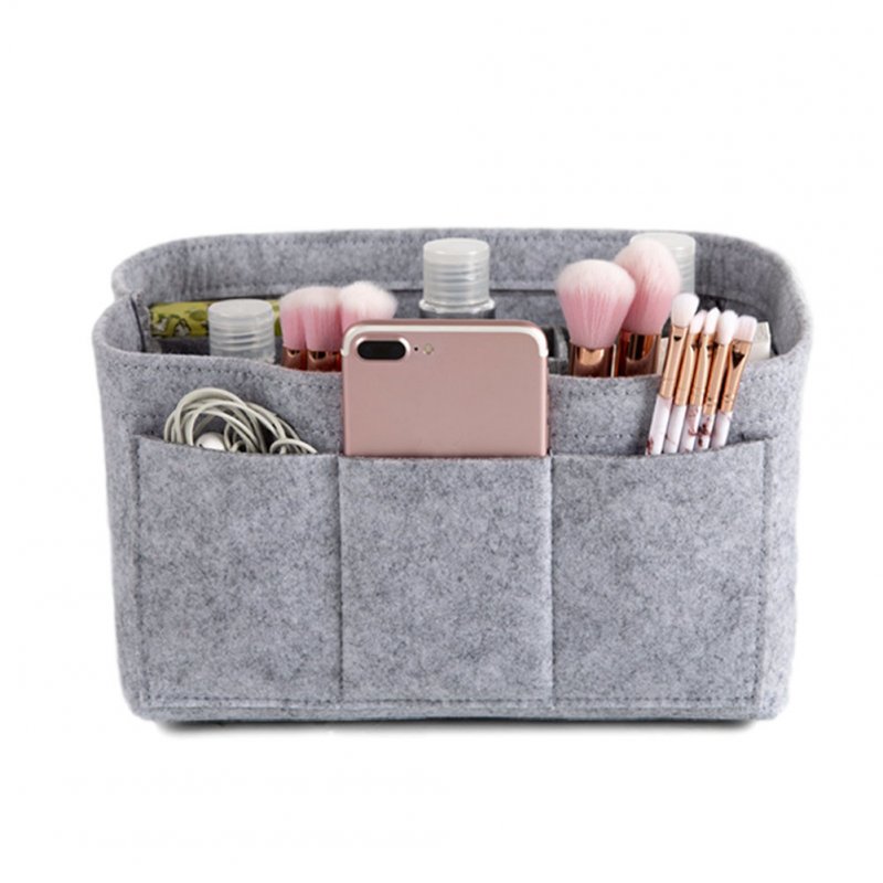 Make up Organizer Insert Bag for Handbag Travel Inner Purse Portable Cosmetic Bag  light grey_L:30*16*16cm