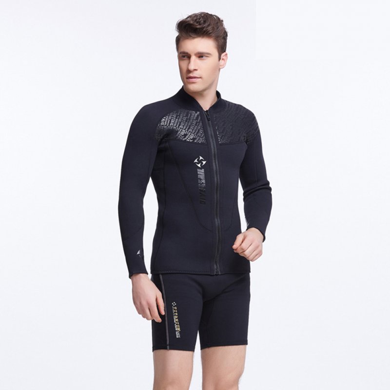 Male 3MM Neoprene Diving Suit SCR Thicken Coldproof Long Sleeve Top Front Zipper Swimwear black_S
