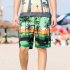 Male Beach Shorts Elastic Waist Pants with Coconut Tree Printed Leisure Vacation Wear green XXL
