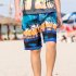 Male Beach Shorts Elastic Waist Pants with Coconut Tree Printed Leisure Vacation Wear blue L
