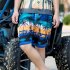 Male Beach Shorts Elastic Waist Pants with Coconut Tree Printed Leisure Vacation Wear blue XXL