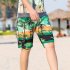 Male Beach Shorts Elastic Waist Pants with Coconut Tree Printed Leisure Vacation Wear blue XXXL